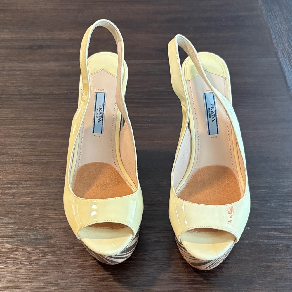 Prada Cream Slingback Peep-Toe Heels